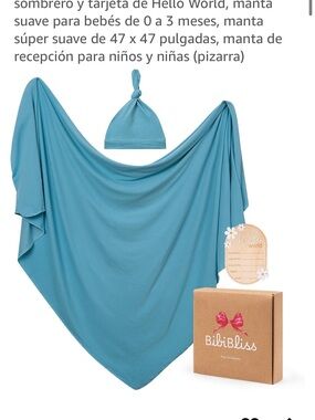 Bliss Teal Blue Baby Swaddle Blanket with Knot Hat Set